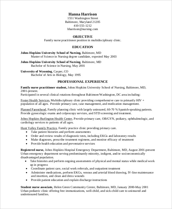 resume template nurse