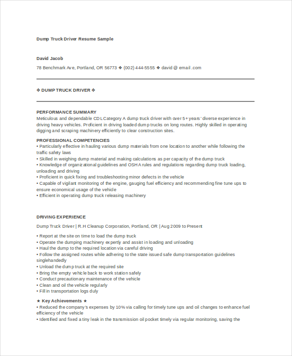 Truck Driver Resume Templates 13 Free Word PDF Samples