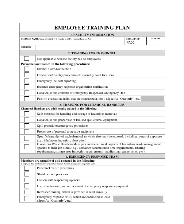 employee training plan template