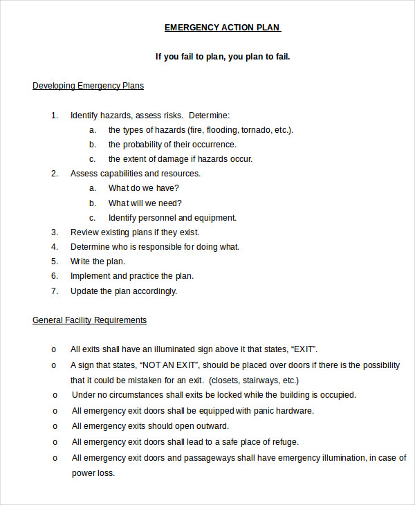 Emergency Action Plan Template 10 Free Sample Example Format