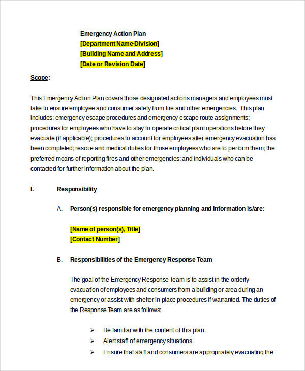 employee emergency action plan template