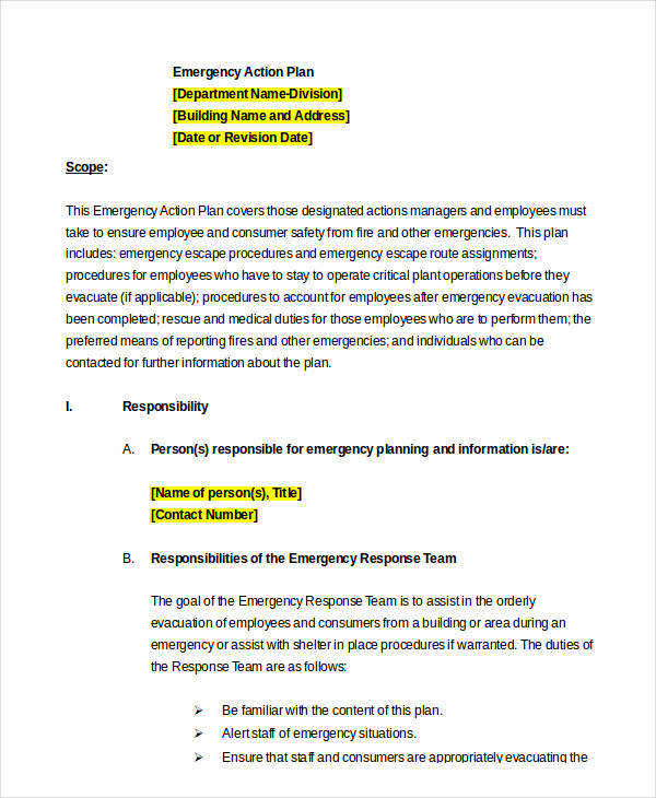 Emergency Action Plan Template - 10+ Free Sample, Example, Format