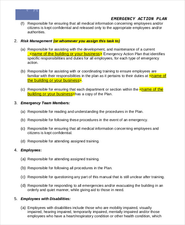 Business Emergency Plan Template