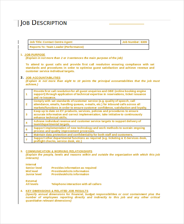 Call Center Job Description 11+ Free Word, PDF Documents Download