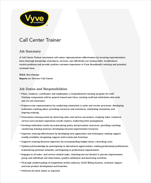 Call Center Job Description 11+ Free Word, PDF Documents Download