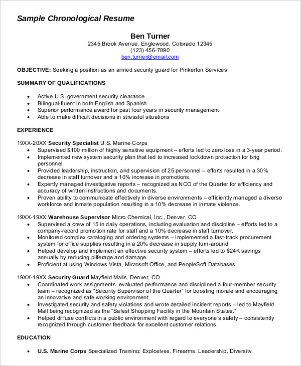 chronological military resume