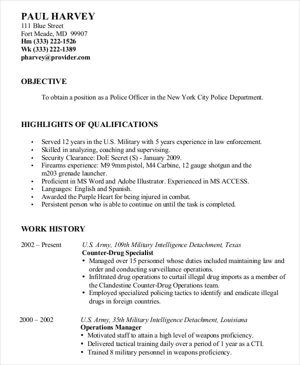 Military Resume - 8+ Free Word, PDF Documents Download