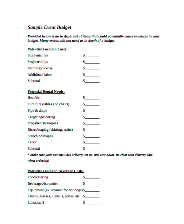 event planning budget template
