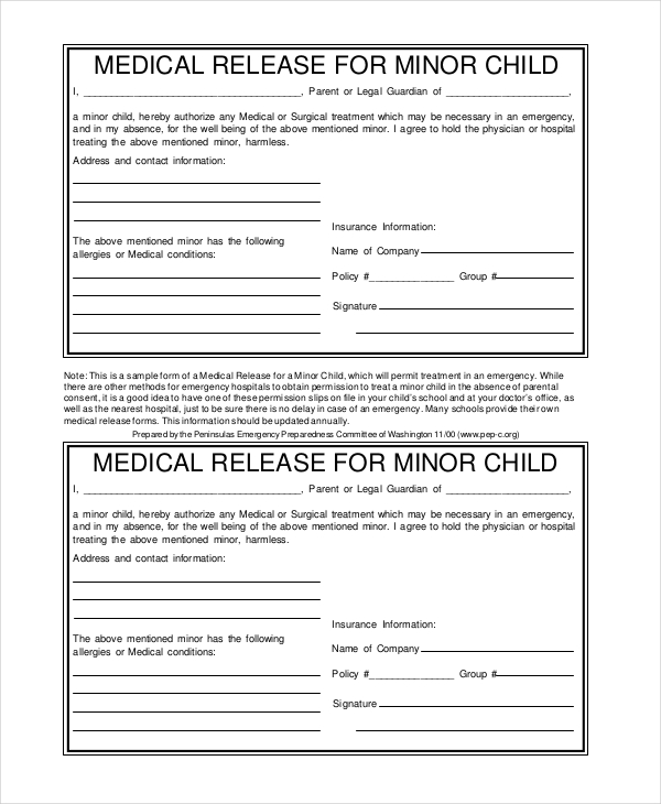 medical release example form for child