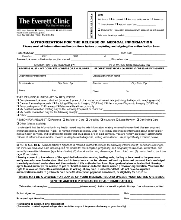 standard medical records release form