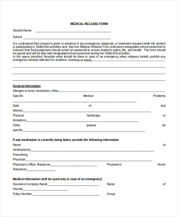 Medical Release Form Template Word 8818