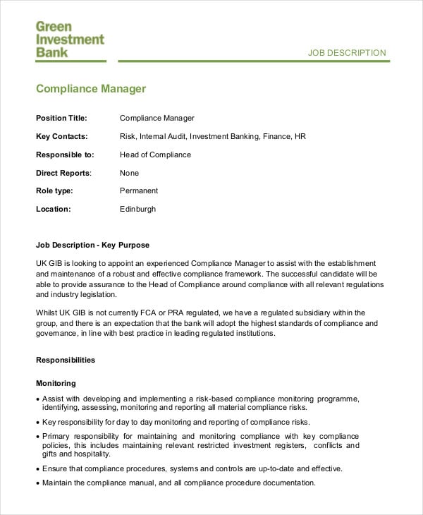 hr compliance manager job description