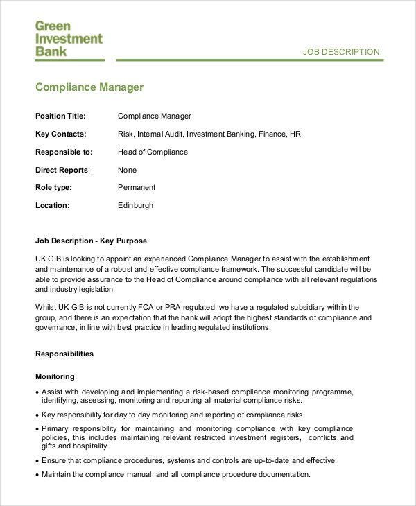 Hr Manager Job Description 15 Free Sample Example Format