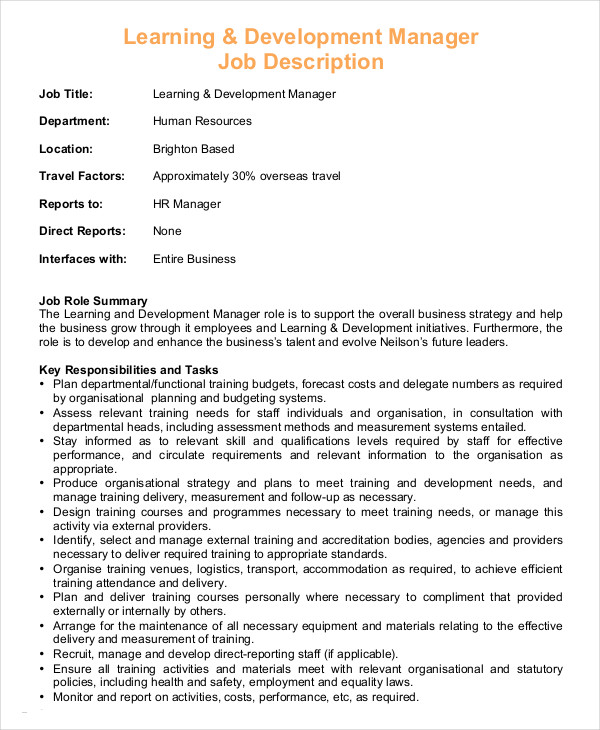 Hr Manager Job Description 15 Free Sample Example Format