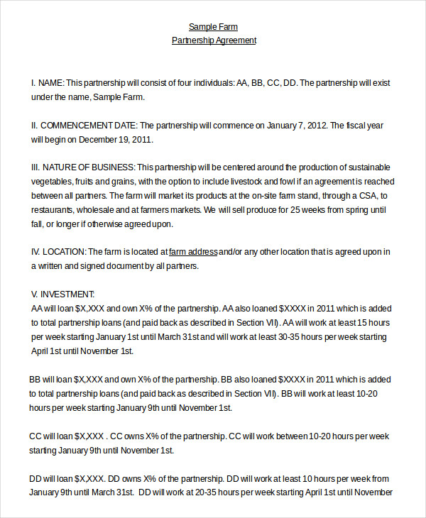 sample farm partnership agreement