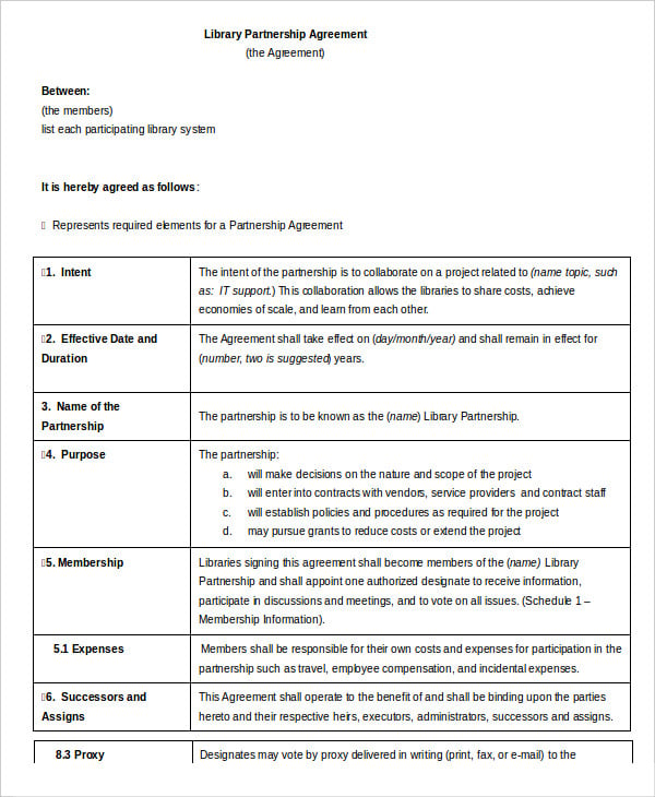 library partnership agreement template in word