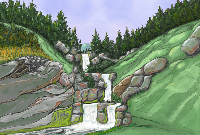 waterfalls nature drawing