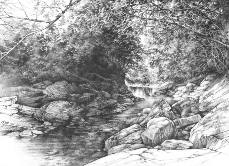 Pencil Sketch Of Natural View - Desi Painters