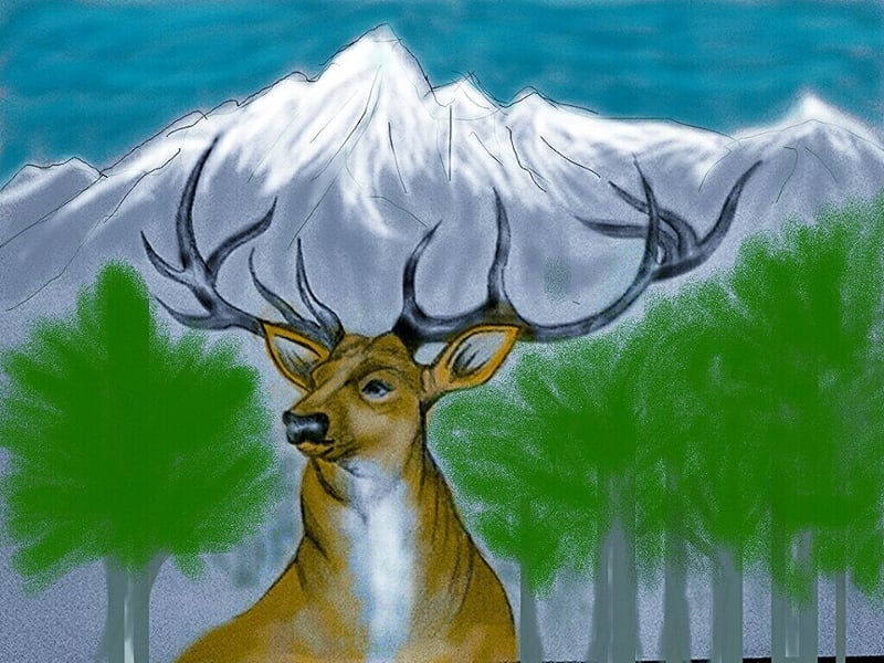 original deer in nature drawing