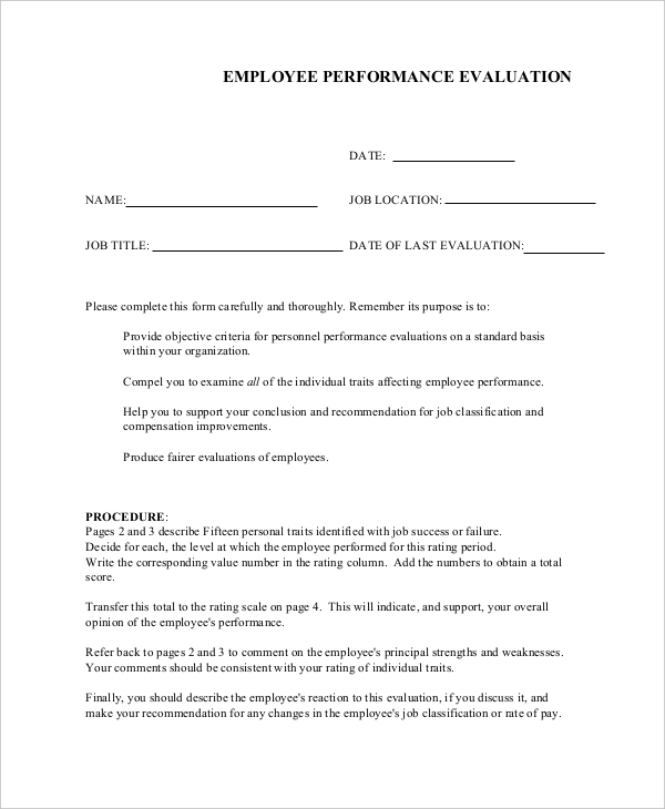 employee performance evaluation form example