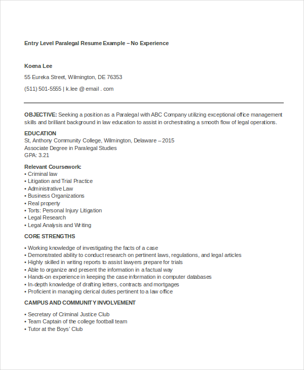 objective statement paralegal resume