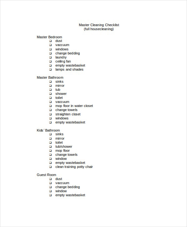 master-cleaning-checklist-template