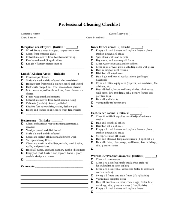 free-professional-cleaning-checklist