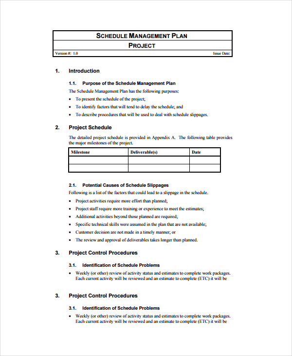 project schedule management plan template