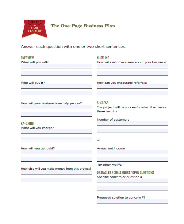 one page project plan template1