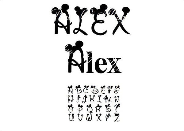 mickey mouse disney font silhouette