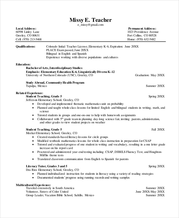 teacher resume in pdf