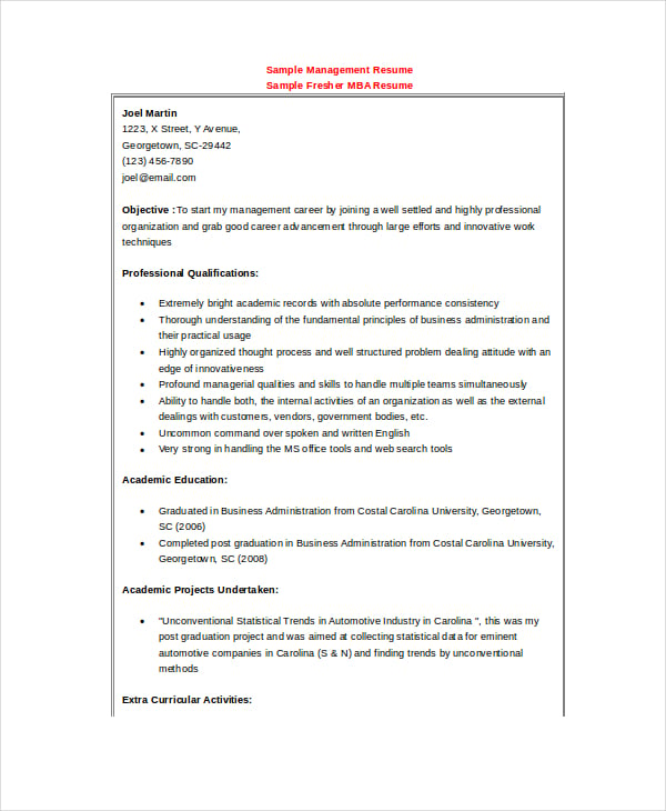 sample-management-resume