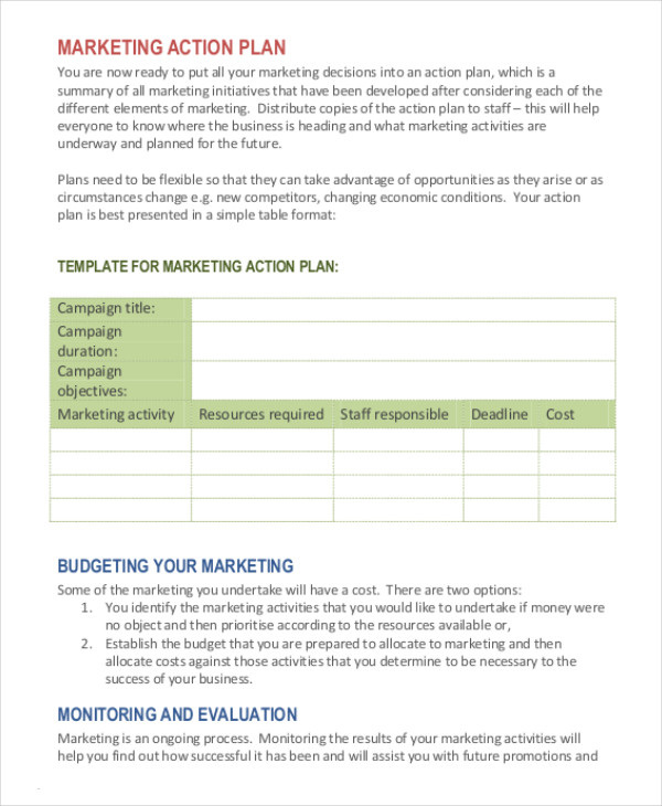 marketing action plan template