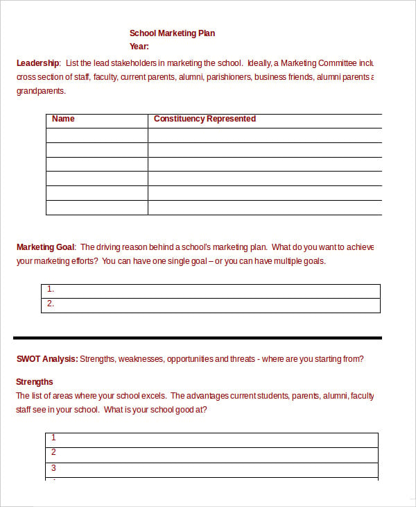school marketing plan template