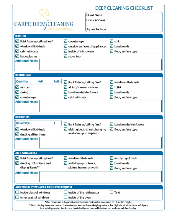 free deep cleaning checklist template