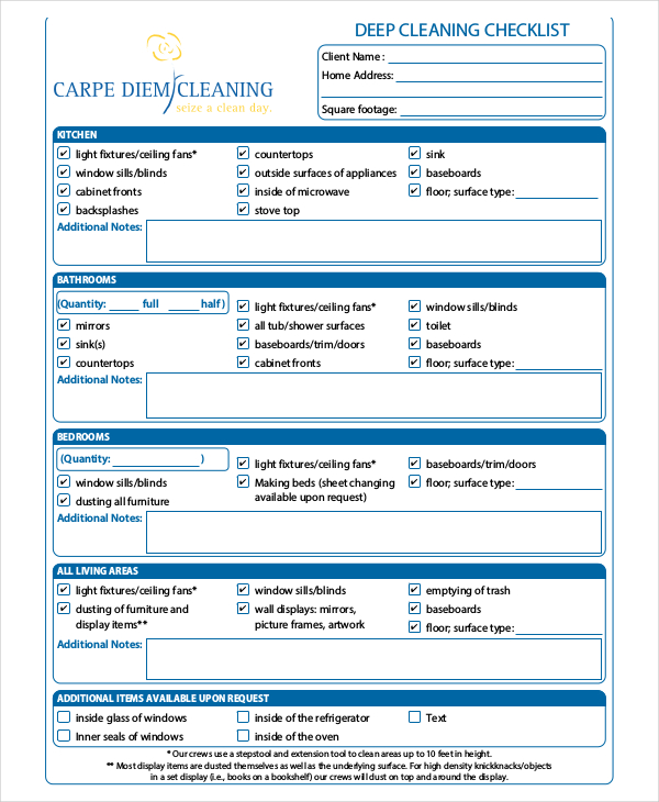 House Cleaning Checklist 17 PDF Word Documents Download