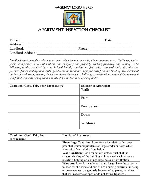 apartment inspection checklist move out