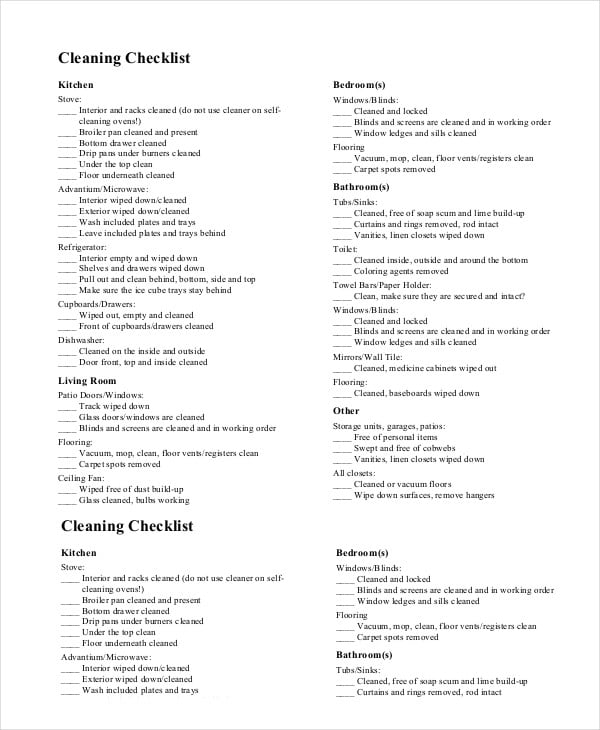 new apartment cleaning checklist template in pdf