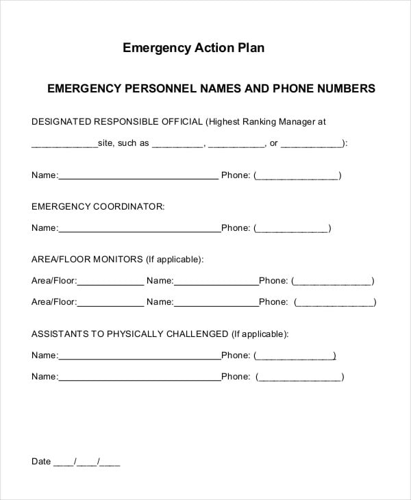 emergency action plan template