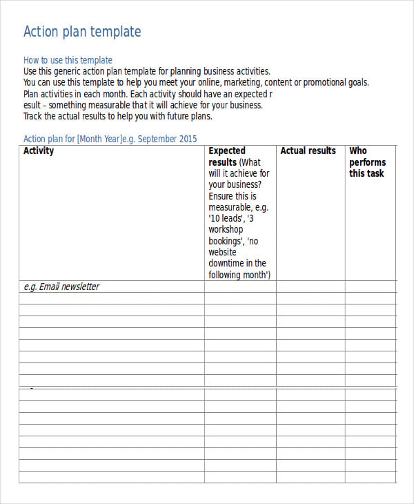 action plan template ms word format