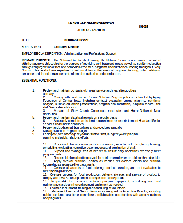 10+ Nutritionist Job Description Templates - PDF, DOC