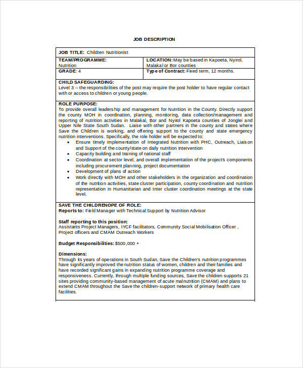 10+ Nutritionist Job Description Templates PDF, DOC