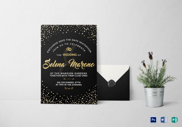 black and gold wedding invitation card template