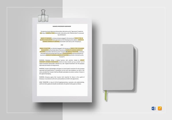 editable business investment agreement template