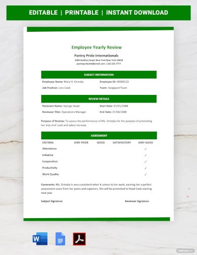 employee yearly review template