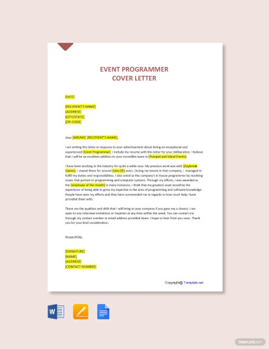 free event programmer cover letter template
