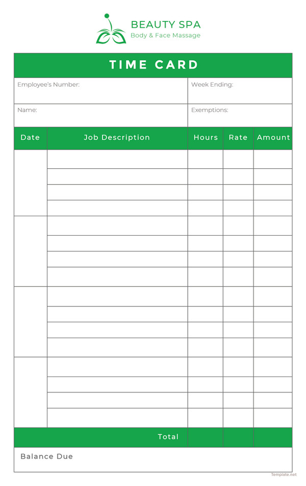 12 Printable Time Card Templates DOC Excel PDF