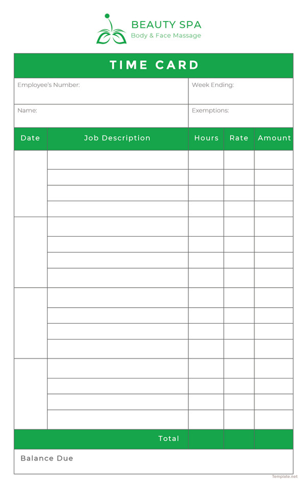 12  Printable Time Card Templates DOC Excel PDF