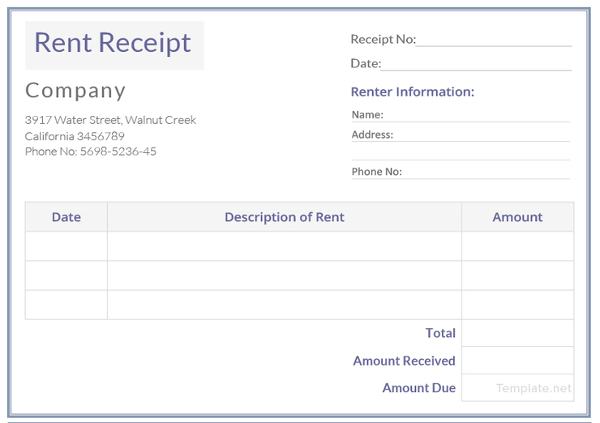 sample rental receipt template