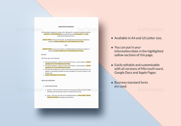 sample room rental agreement